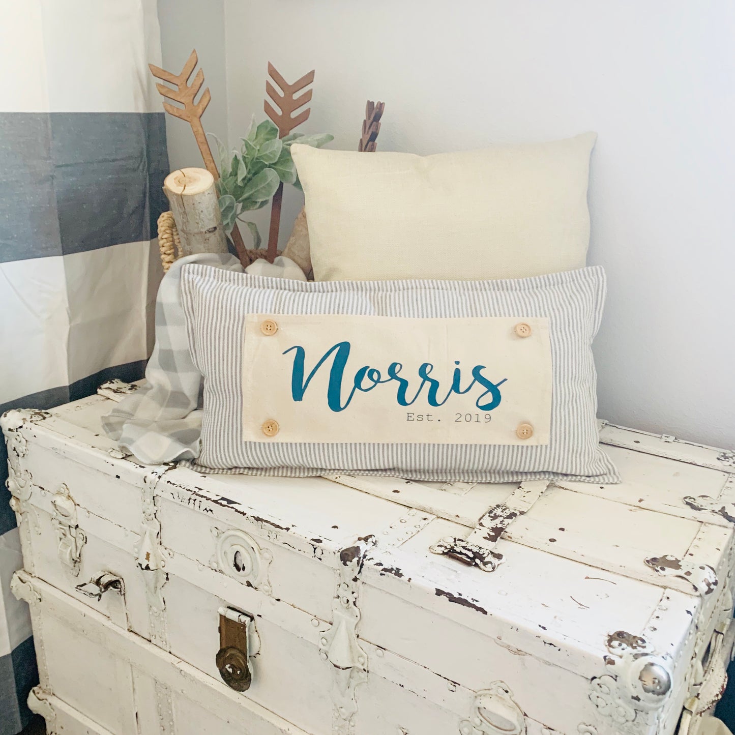 Pillow ONLY (with fluffy insert): Farmhouse Gray/White Ticking Stripes: GRAY/WHITE STRIPES TICKING PILLOW (with insert)