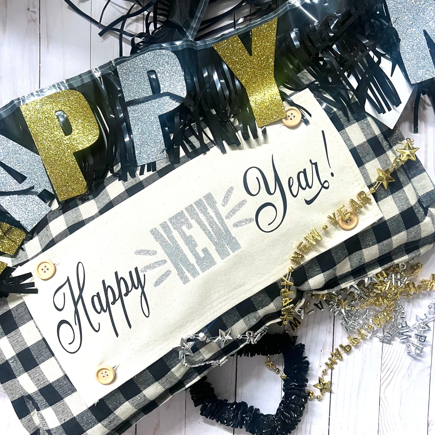 Glitter Holiday Panel: Winter; Bling Champagne Gold Silver Confetti party GLITTER HAPPY NEW YEAR