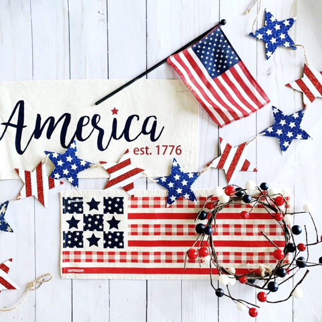 Holiday Panel: Summer; Picnic Table Cloth Stars Stripes America, Red, White, Blue; BARN QUILT AMERICAN FLAG