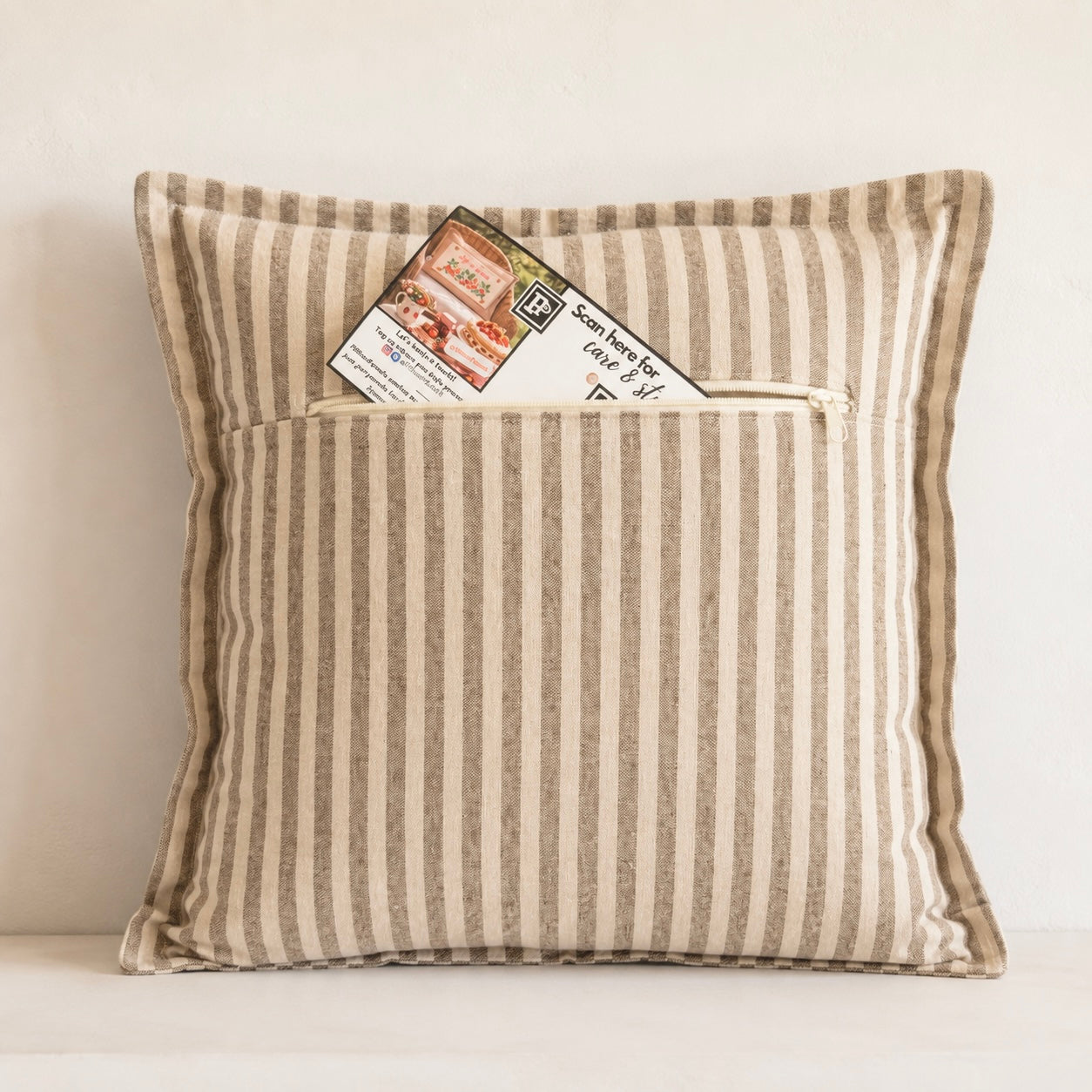 NEW!  PILLOW ONLY: SQUARE Pillow; CREAM AND CAFE WESTERN STRIPES PILLOW (with insert)