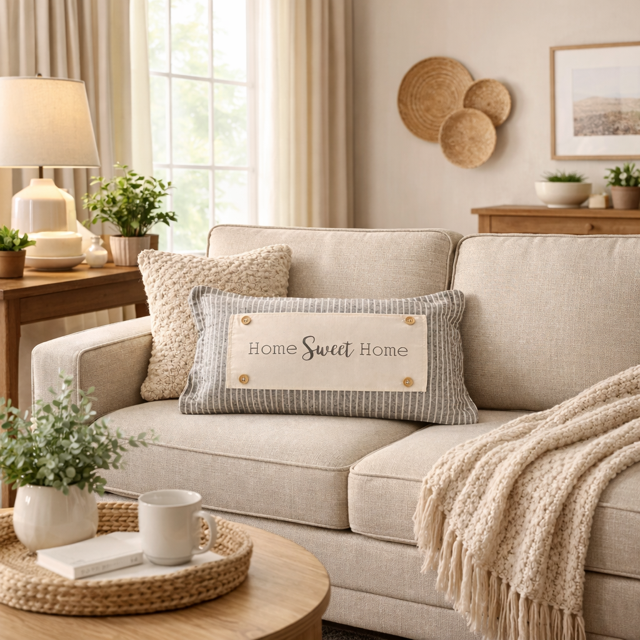 PANEL ONLY RECTANGLE Neutral Panel: Farmhouse Gray Between Holiday Inbetween Bench Bed Decor; HOME SWEET HOME