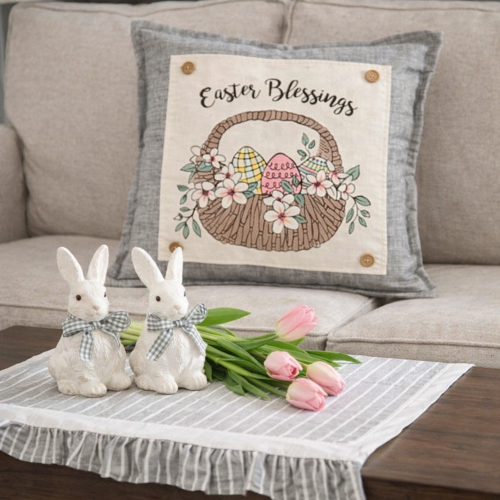 PANEL ONLY: SQUARE Spring, Basket, Floral, Lilies Eggs, EASTER BASKET