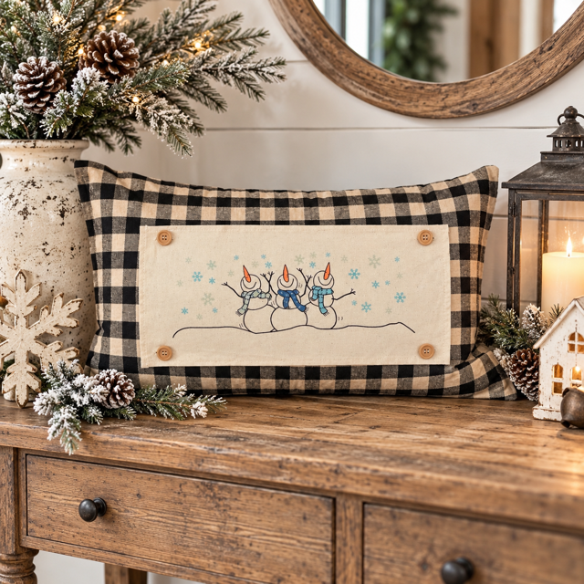 NEW! PANEL ONLY: RECTANGLE Winter; Blue, Chilly, Cold, Snowflakes, Scarves; 3 SNOWMEN