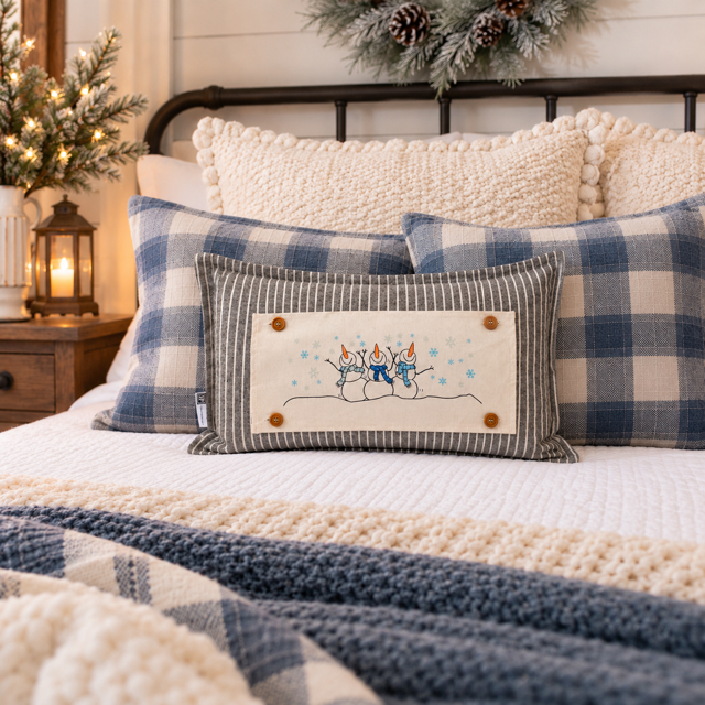 NEW! PANEL ONLY: RECTANGLE Winter; Blue, Chilly, Cold, Snowflakes, Scarves; 3 SNOWMEN
