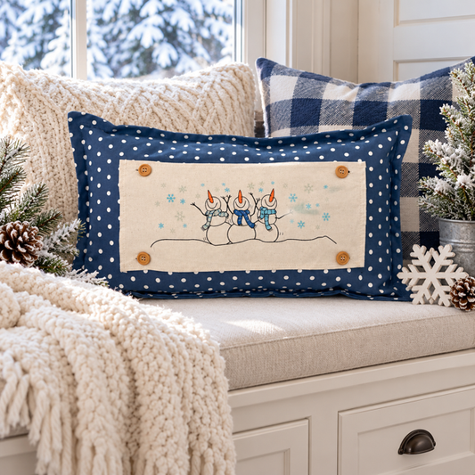 NEW! PANEL ONLY: RECTANGLE Winter; Blue, Chilly, Cold, Snowflakes, Scarves; 3 SNOWMEN