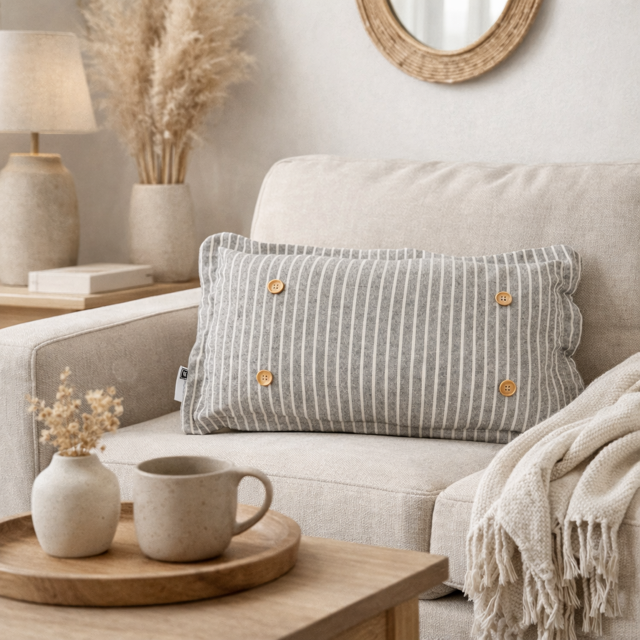 PILLOW ONLY (with fluffy insert): Galvinized Charcoal/Cream Farm Stripes: CREAM/ DARK CHARCOALSTRIPES PILLOW (with insert)