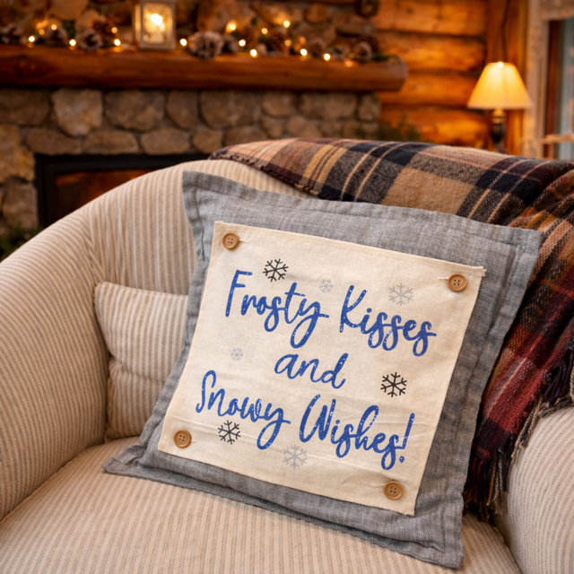 PANEL ONLY: 
SQUARE Glitter Seasonal Panel: Winter Blue Ice Sparkle Twinkle Bling Glitz Confetti Christmas; FROSTY KISSES