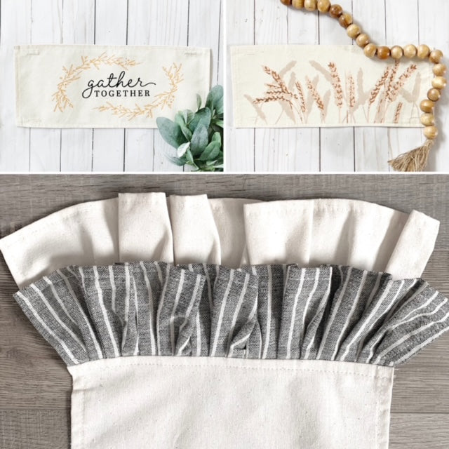 PARTY PACKAGE BUNDLE: Holiday Panel Thanksgiving November Fall Autumn: BRANCH GATHER TOGETHER / HARVEST WHEAT +farmhouse charcoal runner