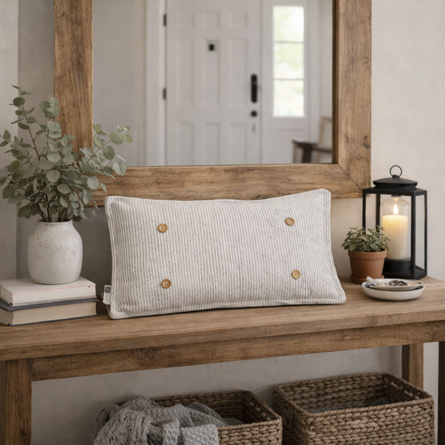 PILLOW ONLY (with fluffy insert): Farmhouse Gray/White Ticking Stripes: GRAY/WHITE STRIPES TICKING  PILLOW (with insert)