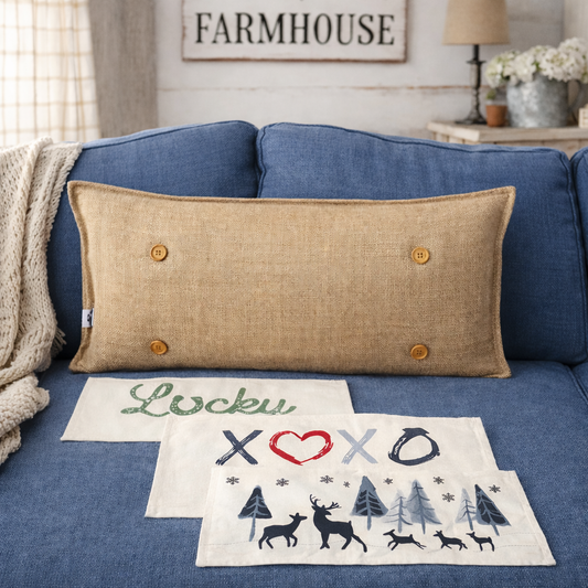 NEW! WINTER 26 Bundle:  3 seasons +BURLAP pillow: LUCKY, XOXO, DEER