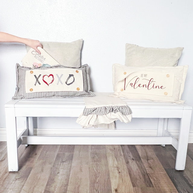 NEW! Custom WINTER 26 Wedding Gift Bundle:  GRAY TICKING STRIPE pillow + custom last name, SNOWMAN SCARVES, XOXO, PASTEL EGGS, CUSTOM PANEL