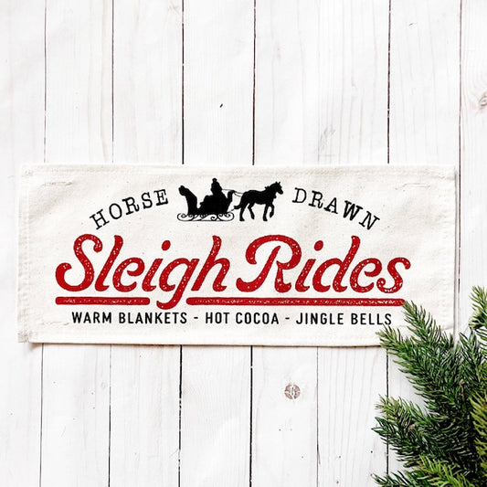 NEW!  Holiday Panel: Winter; Vintage Christmas Santa Sleigh One Horse Drawn Ride