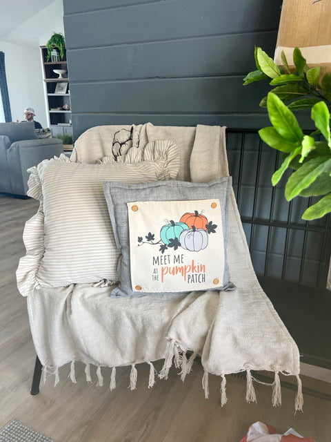 NEW! SQUARE BUNDLE SET: Charcoal Gray Solid Pillow (comes with foam insert and these 3 panels in back pocket); Winter Spring Summer Fall Autumn:  HOCUS POCUS, PUMPKIN PATCH, STATIONWAGON