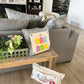 SQUARE BUNDLE SET: Charcoal Gray Solid Pillow (comes with foam insert and these 4 panels in back pocket); Winter Spring Summer Fall Autumn:  FALL BRANCH, SUMMER POPSCICLE, SPRING RAIN BOOT/UMBRELLA, SKI LODGE CHAIRLIFT