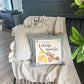 SQUARE BUNDLE SET: TICKING STRIPES PILLOW (comes with foam insert and these 3 panels in back pocket); Winter Fall Autumn: HELLO PUMPKIN, ACORN BRANCH, CANDY CANES