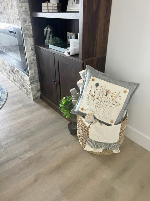 NEW! SQUARE BUNDLE SET: TICKING STRIPES PILLOW (comes with foam insert and these 3 panels in back pocket); Winter : SKI BENCH, HEARTS, PRESSED FLOWERS