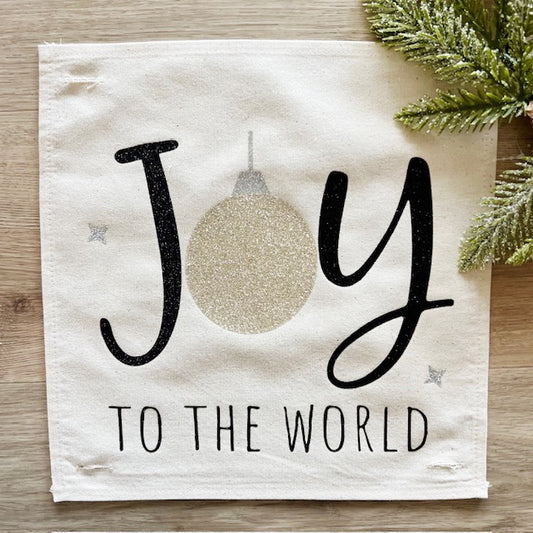 Glitter SQUARE Holiday Panel: Christmas Ball Ornament Star Sparkle Glitz Jesus Christ Savior is born GOLD JOY TO THE WORLD