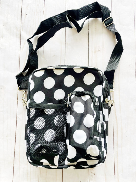 Gift for: Teen/College/Mom /Working Gal:  black Polka Dot Messanger bag purse