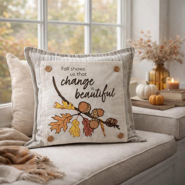 PANEL ONLY: SQUARE Fall, Autumn Thanksgiving Change Fall Leaf Leaves Tree Branch ACORNS