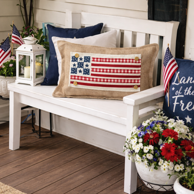PANEL ONLY: RECTANGLE Summer; Picnic Table Cloth Stars Stripes America, Red, White, Blue; BARN QUILT AMERICAN FLAG