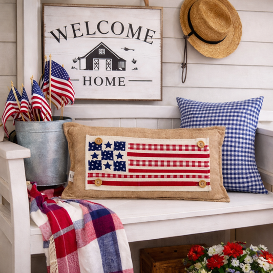 PANEL ONLY: RECTANGLE Summer; Picnic Table Cloth Stars Stripes America, Red, White, Blue; BARN QUILT AMERICAN FLAG