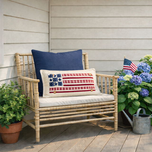 PANEL ONLY: RECTANGLE Summer; Picnic Table Cloth Stars Stripes America, Red, White, Blue; BARN QUILT AMERICAN FLAG