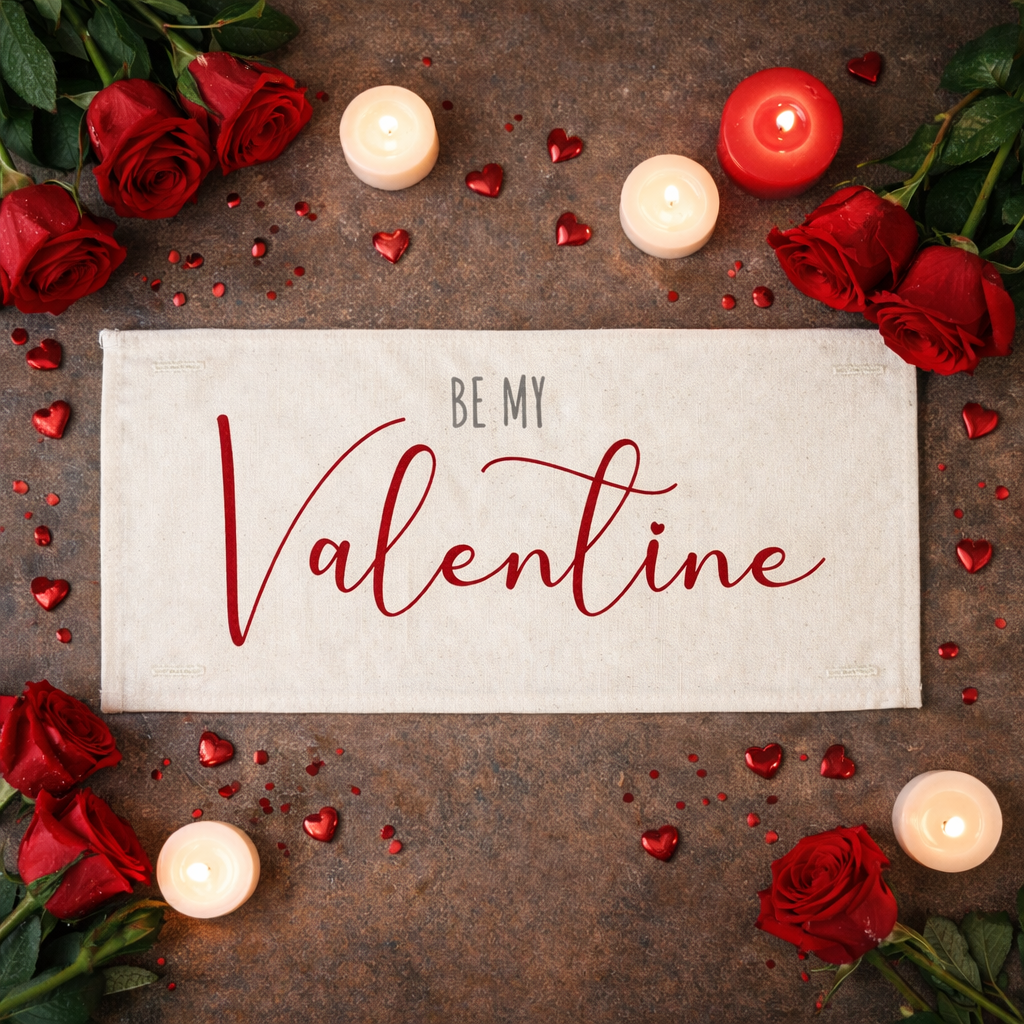 PANEL ONLY: RECTANGLE Holiday Panel:  Simple Romantic Classy Love Kisses Clean Boho Heart Cursive Candlelight Natural Love Winter; BE MY VALENTINE