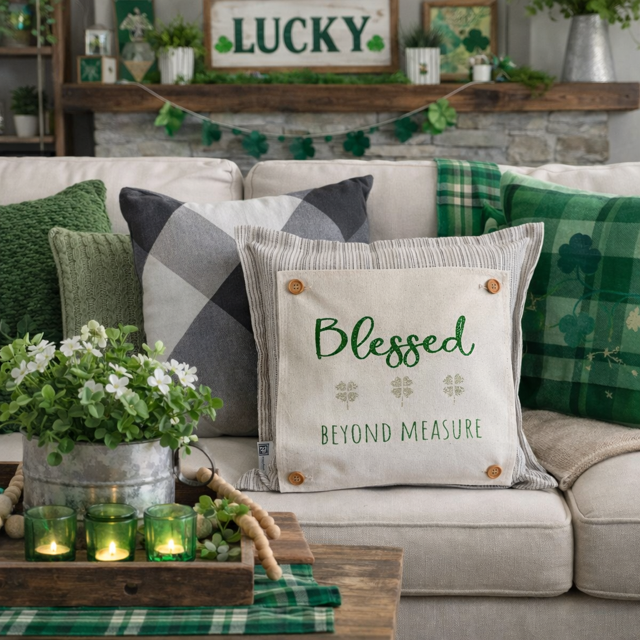 GLITTER PANEL ONLY: SQUARE Irish Kisses & Shamrock Wishes; Spring St. Saint Patricks Day, SQUARE BLESSED BEYOND MEASURE