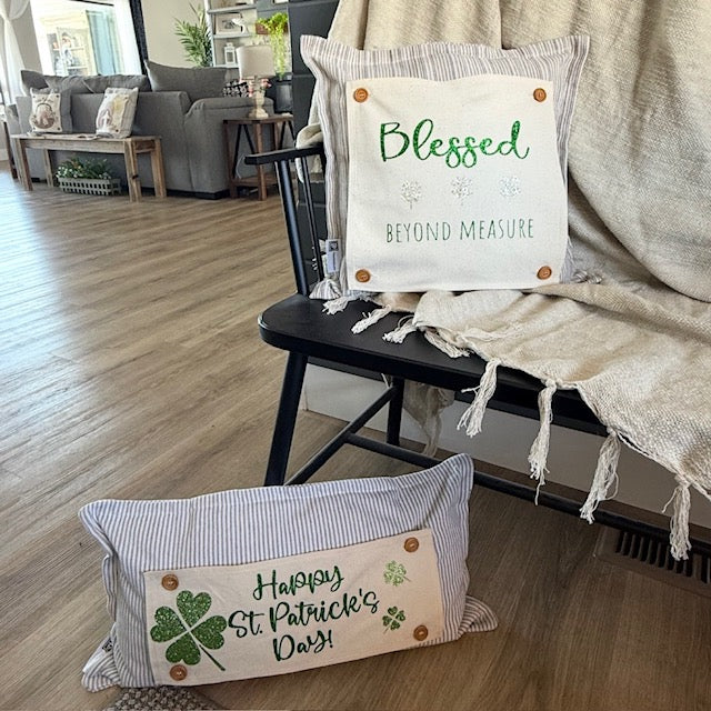 GLITTER PANEL ONLY: SQUARE Irish Kisses & Shamrock Wishes; Spring St. Saint Patricks Day, SQUARE BLESSED BEYOND MEASURE