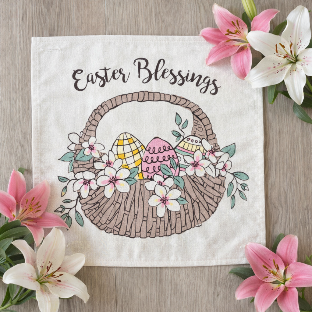 PANEL ONLY: SQUARE Spring, Basket, Floral, Lilies Eggs, EASTER BASKET