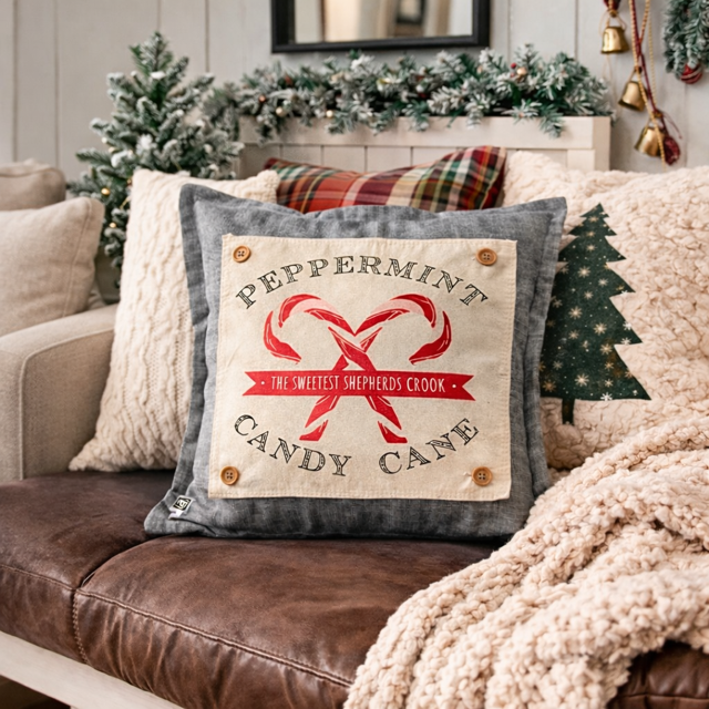 PANEL ONLY: SQUARE Christmas Peppermint Shepherds Hook Staff Jesus CANDY CANES