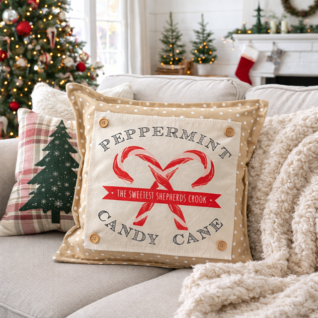 PANEL ONLY: SQUARE Christmas Peppermint Shepherds Hook Staff Jesus CANDY CANES