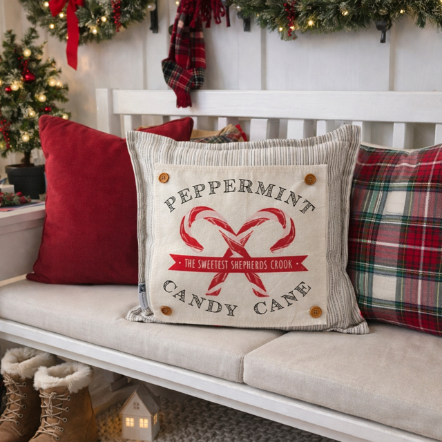 PANEL ONLY: SQUARE Christmas Peppermint Shepherds Hook Staff Jesus CANDY CANES