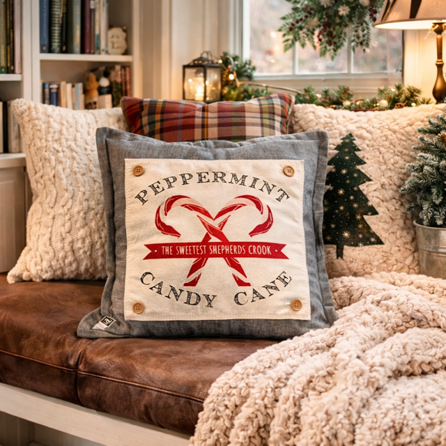 PANEL ONLY: SQUARE Christmas Peppermint Shepherds Hook Staff Jesus CANDY CANES