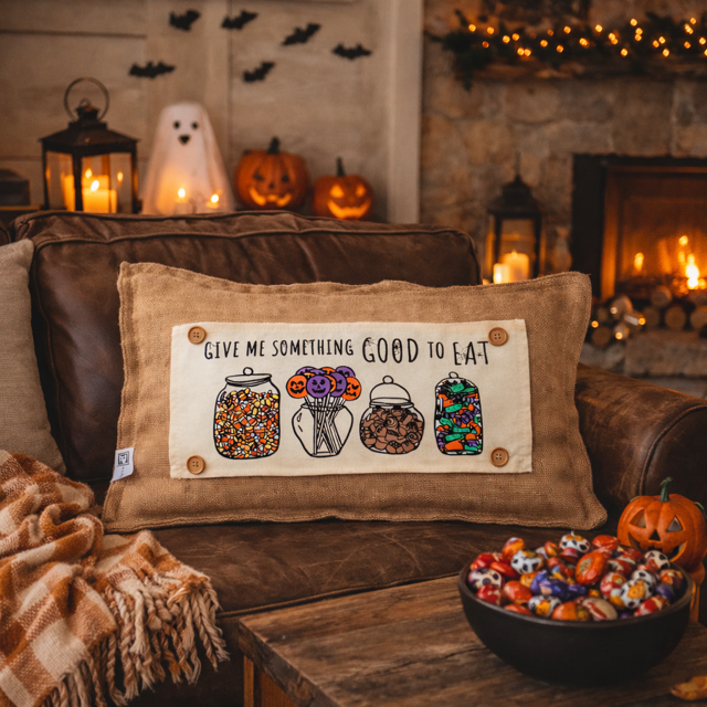 PANEL ONLY: RECTANGLE Halloween Tick or Treat Candy Jars October Pumpkins Kids Fall Autumn; GIVE ME SOMETHING GOOD TO EAT