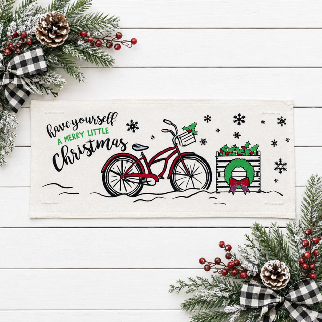 PANEL ONLY: RECTANGLE Holiday Panel: Winter Vintage Holly Snowflakes, Have Yourself A Merry Little Christmas; MERRY CHRISTMAS BIKE