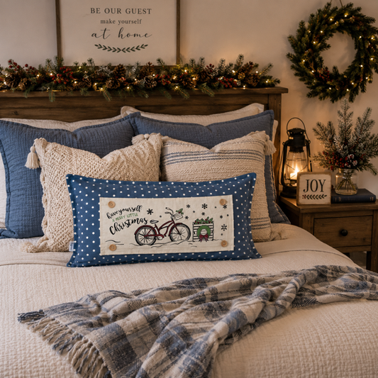 PANEL ONLY: RECTANGLE Holiday Panel: Winter Vintage Holly Snowflakes, Have Yourself A Merry Little Christmas; MERRY CHRISTMAS BIKE
