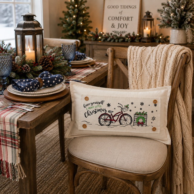 PANEL ONLY: RECTANGLE Holiday Panel: Winter Vintage Holly Snowflakes, Have Yourself A Merry Little Christmas; MERRY CHRISTMAS BIKE