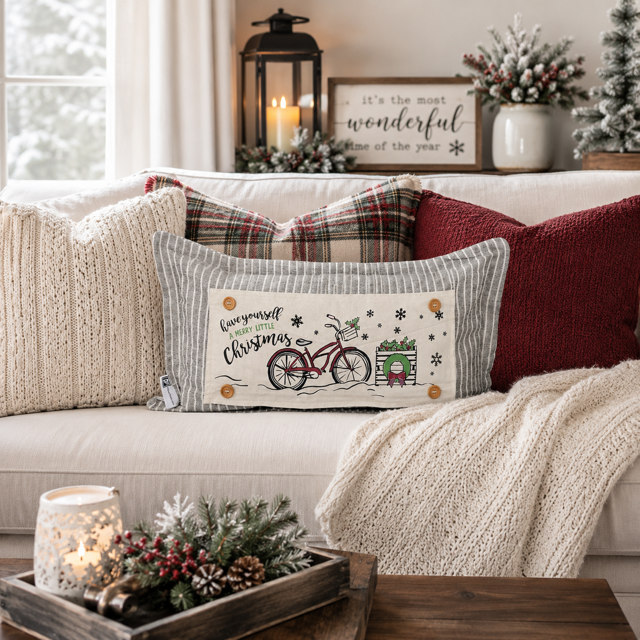 PANEL ONLY: RECTANGLE Holiday Panel: Winter Vintage Holly Snowflakes, Have Yourself A Merry Little Christmas; MERRY CHRISTMAS BIKE