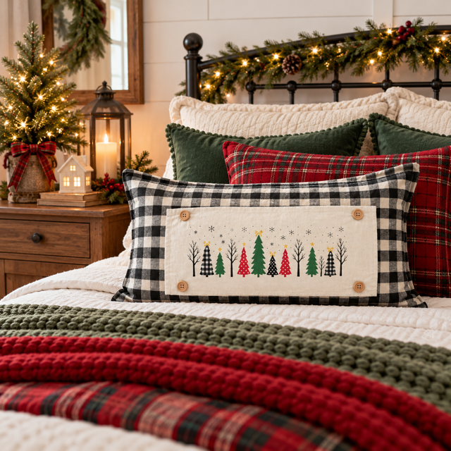 NEW! PANEL ONLY: RECTANGLE Winter; Vintage Christmas, Santa, Trees, Snowflakes, Stars, Bows; CHRISTMAS FOREST