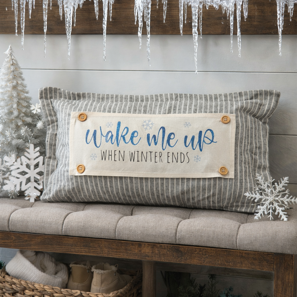 Glitter Seasonal Panel: Winter Blue Ice Sparkle Twinkle Bling Glitz Confetti Christmas; WAKE ME UP WHEN WINTER ENDS