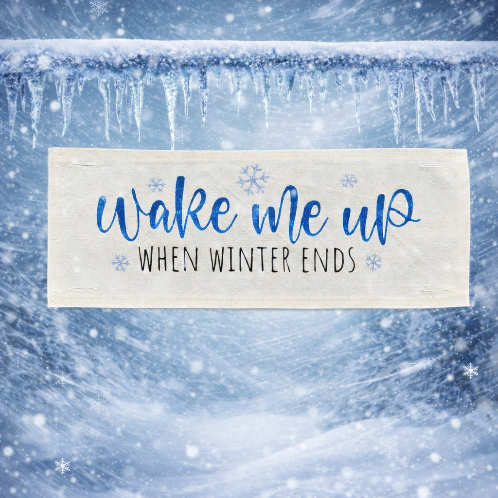 Glitter Seasonal Panel: Winter Blue Ice Sparkle Twinkle Bling Glitz Confetti Christmas; WAKE ME UP WHEN WINTER ENDS