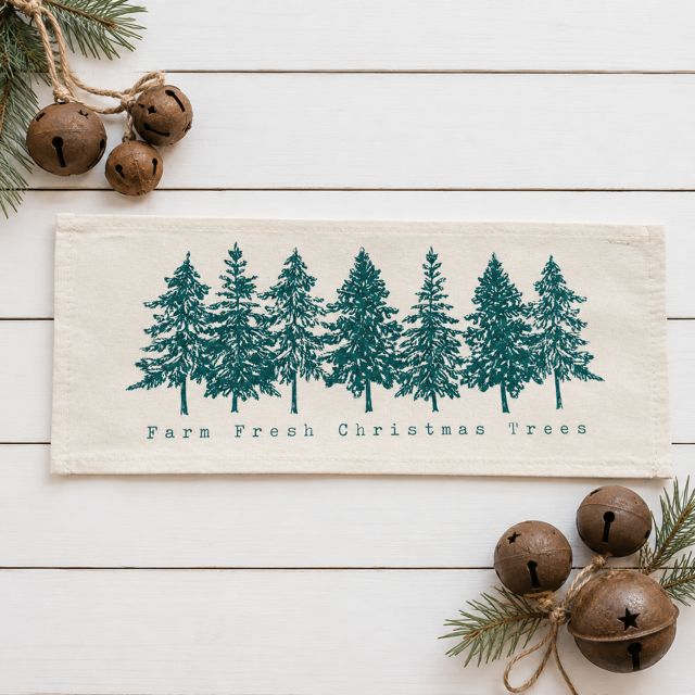 PANEL ONLY: RECTANGLE Winter; Farm Fresh, Green, Nature, Peaceful, Vintage, Farmhouse ; EVERGREEN CHRISTMAS TREES