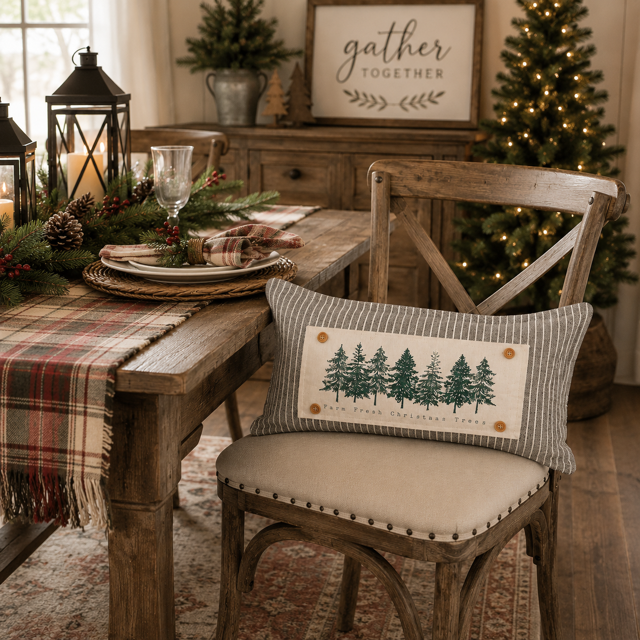 PANEL ONLY: RECTANGLE Winter; Farm Fresh, Green, Nature, Peaceful, Vintage, Farmhouse ; EVERGREEN CHRISTMAS TREES