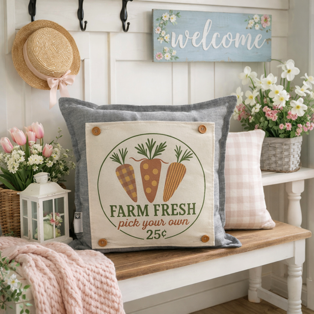 PANEL ONLY: SQUARE Spring, Summer, Harvest Veggies, Bunny Food, Garden; FARM FRESH CARROTS