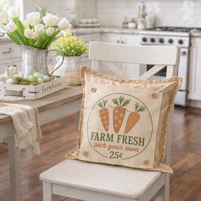 PANEL ONLY: SQUARE Spring, Summer, Harvest Veggies, Bunny Food, Garden; FARM FRESH CARROTS