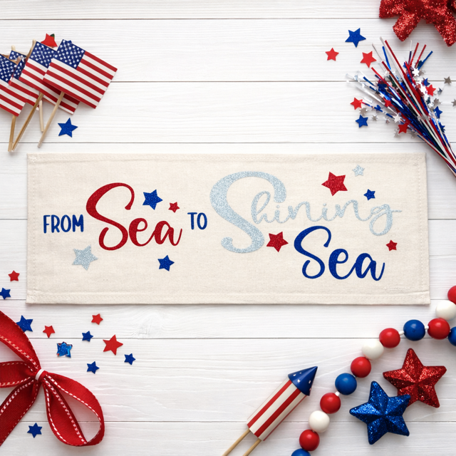 NEW! GLITTER PANEL ONLY: RECTANGLE throw pillow Summer BBQ American America red white blue Old Glory Sparkly SEA TO SHINING SEA