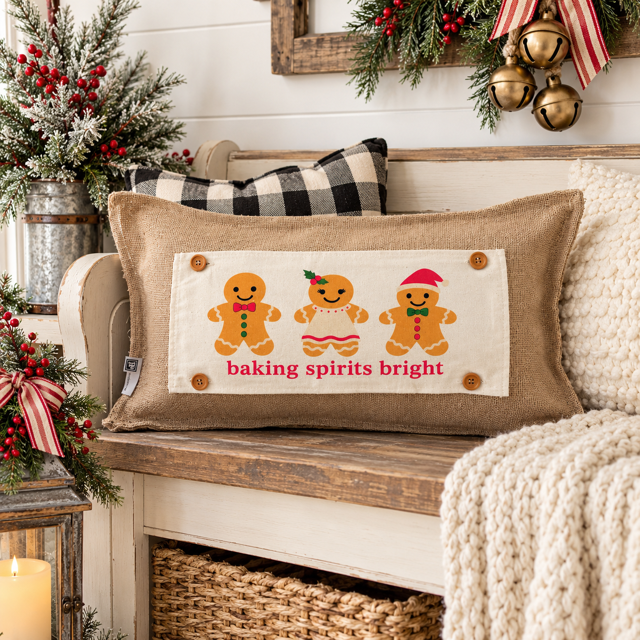 NEW! PANEL ONLY: RECTANGLE Winter; Vintage Christmas Santa, Baking, Memories; GINGERBREAD