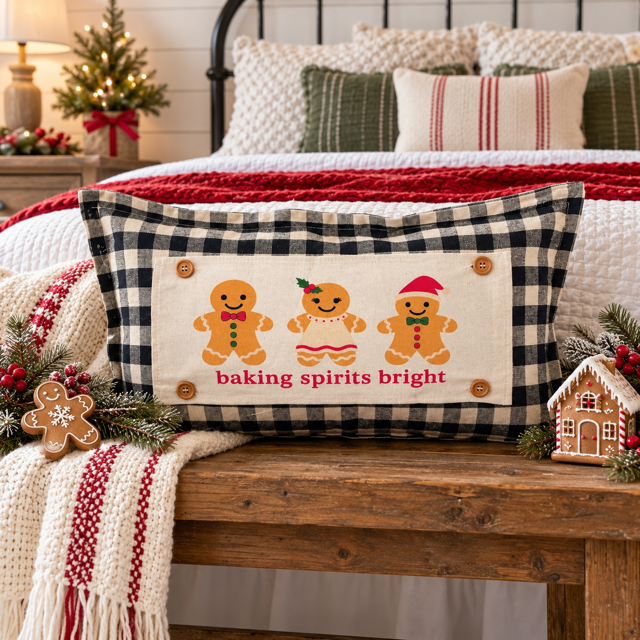 NEW! PANEL ONLY: RECTANGLE Winter; Vintage Christmas Santa, Baking, Memories; GINGERBREAD