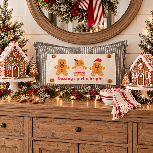 NEW! PANEL ONLY: RECTANGLE Winter; Vintage Christmas Santa, Baking, Memories; GINGERBREAD